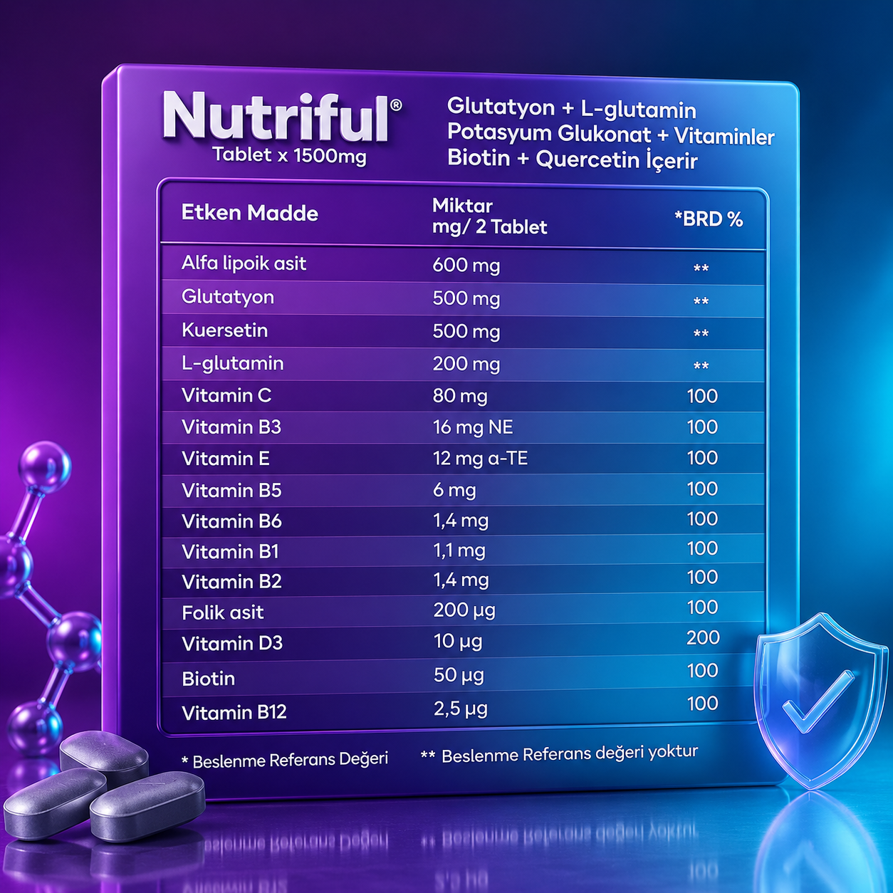 Nutriful Glutawell Glutatyon Ve L-glutamin Içeren 30 Tablet